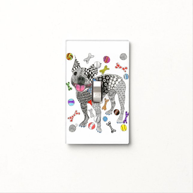 Cute & Colorful Boston Terrier Light Switch Cover (In Situ)