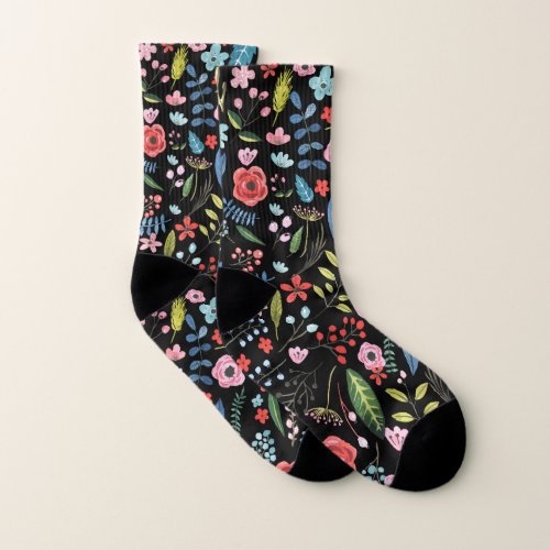 Cute Colorful Botanical Flowers Pattern Socks