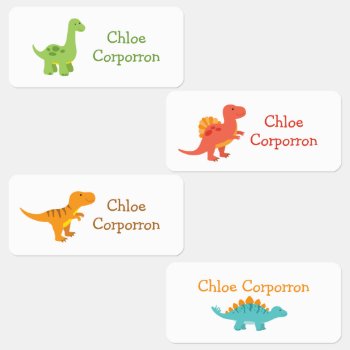 Cute Colorful Boy Dinosaur Kids' Labels by ThreeBusyBirds at Zazzle