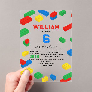 Cute Colorful Bricks Building Blocks Kids Birthday Acrylic Invitations