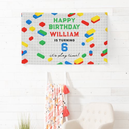 Cute Colorful Bricks Building Blocks Kids Birthday Banner