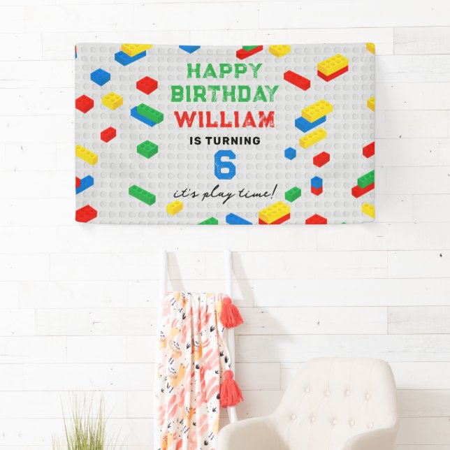 Cute Colorful Bricks Building Blocks Kids Birthday Banner (Insitu)