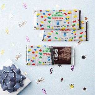 Cute Colorful Bricks Building Blocks Kids Birthday Hershey Bar Favors
