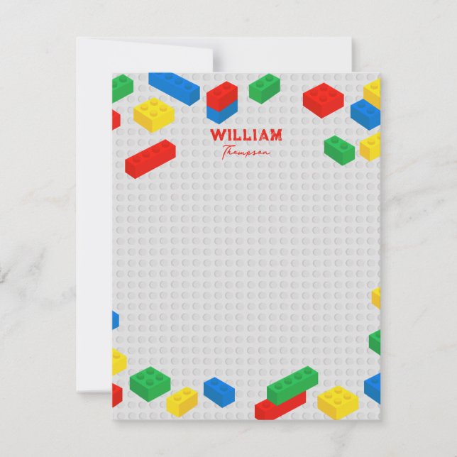 Cute Colorful Bricks Building Blocks Kids  Note Card (Front)