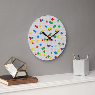 Cute Colorful Bricks Building Blocks Kids Pattern Large Clock