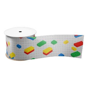 Cute Colorful Bricks Building Blocks Kids Pattern Satin Ribbon
