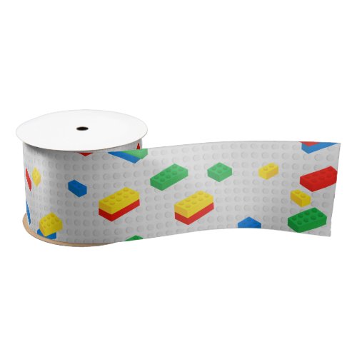 Cute Colorful Bricks Building Blocks Kids Pattern Satin Ribbon