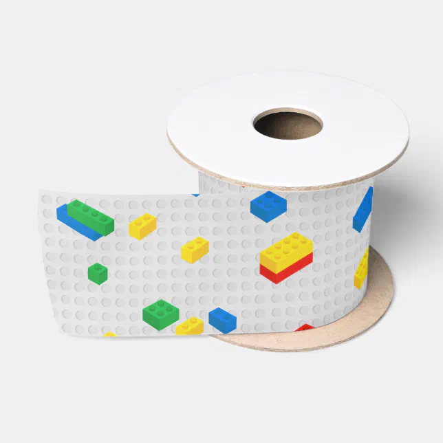 Cute Colorful Bricks Building Blocks Kids Pattern Satin Ribbon | Zazzle