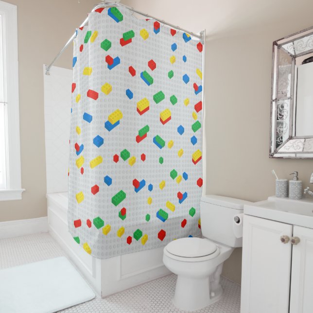 Cute Colorful Bricks Building Blocks Kids Pattern Shower Curtain (In Situ)