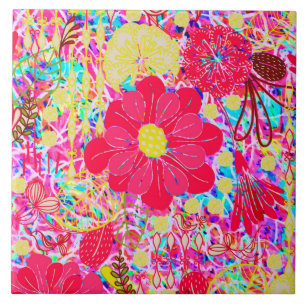 Cute colorful bright flowers ceramic tile