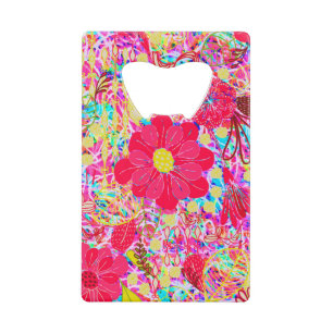 Cute colorful bright flowers credit card bottle opener