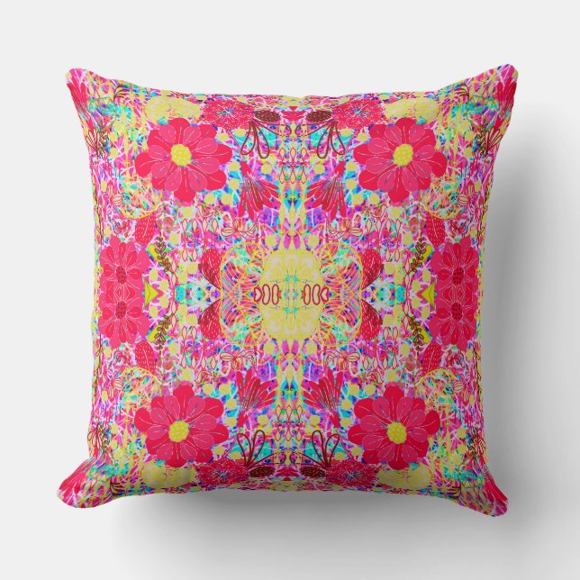 Cute colorful bright flowers throw pillow (Front)