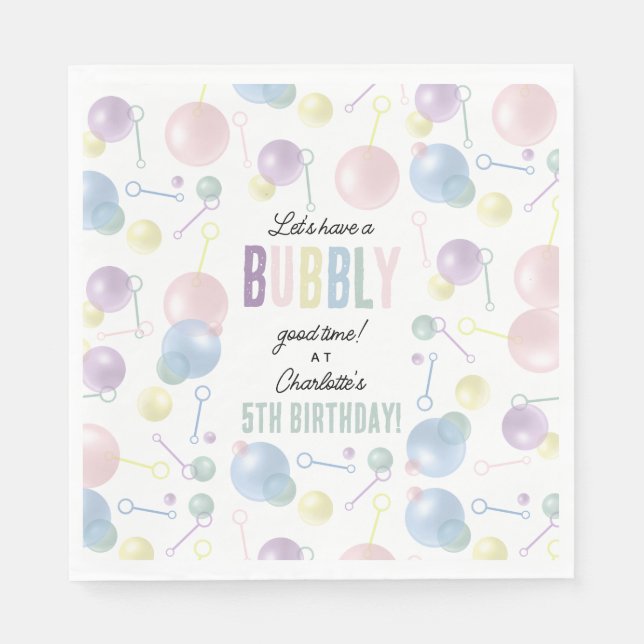 Cute Colorful Bubble Kids Birthday Party Napkins (Front)