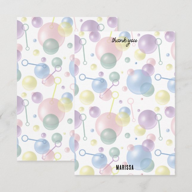 Cute Colorful Bubble Kids Birthday Party Thank You Card (Front/Back)