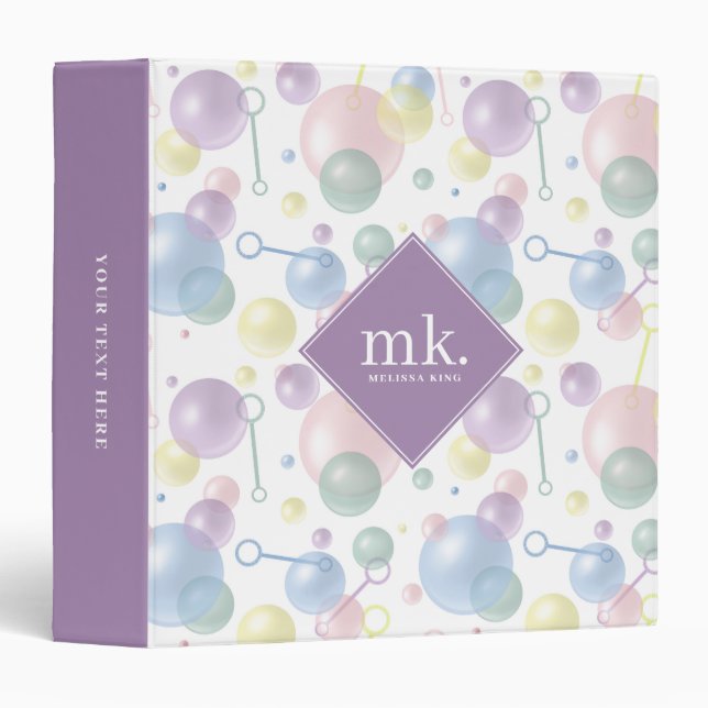 Cute Colorful Bubble Pattern Monogrammed Album 3 Ring Binder (Front/Spine)