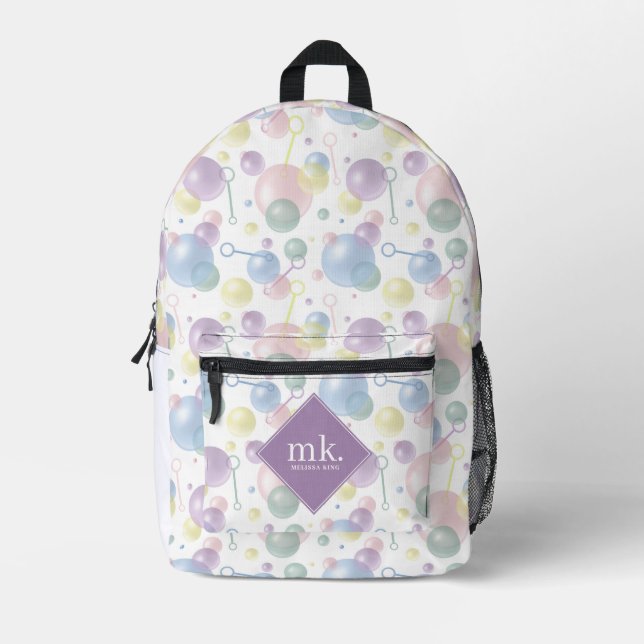 Cute Colorful Bubble Pattern Monogrammed School Printed Backpack (Front)