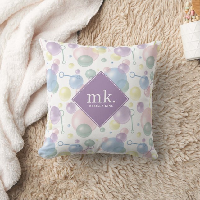 Cute Colorful Bubble Pattern Monogrammed Throw Pillow (Blanket)