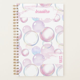 Cute Colorful Bubbles Personalized Name and Date Planner
