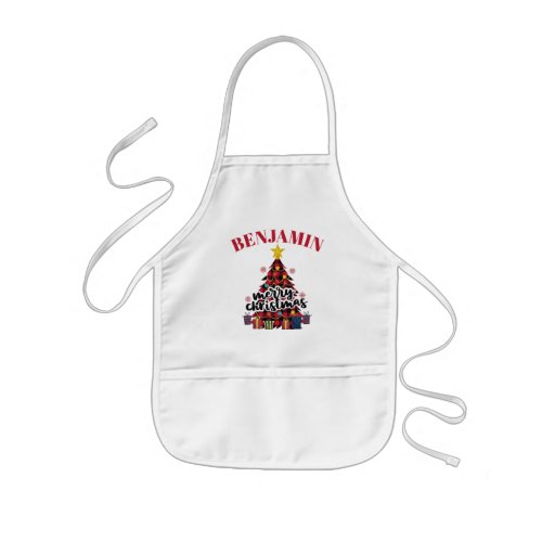 Cute Colorful Buffalo Plaid Merry Christmas Tree Kids Apron