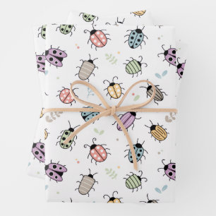 Cute Colorful Bugs Pattern Wrapping Paper Sheets