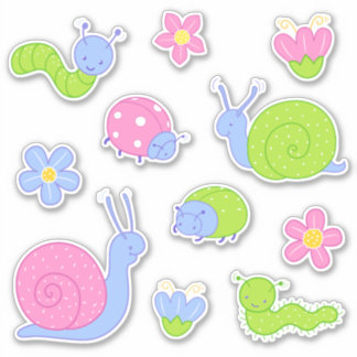Cute Colorful Bugs, Snails and Flowers Sticker