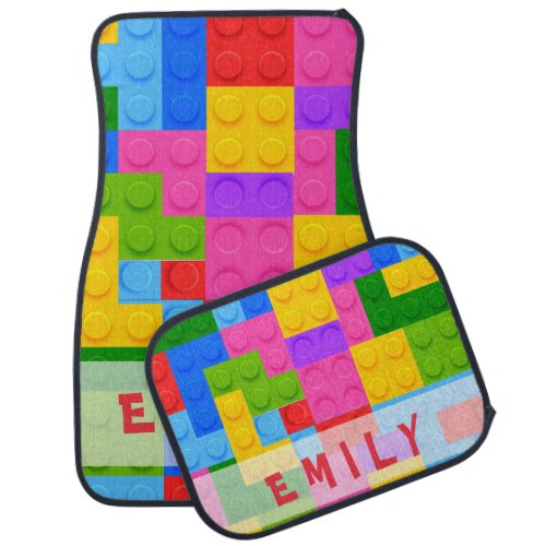Cute Colorful Building Blocks Kids  Name Car Floor Mat