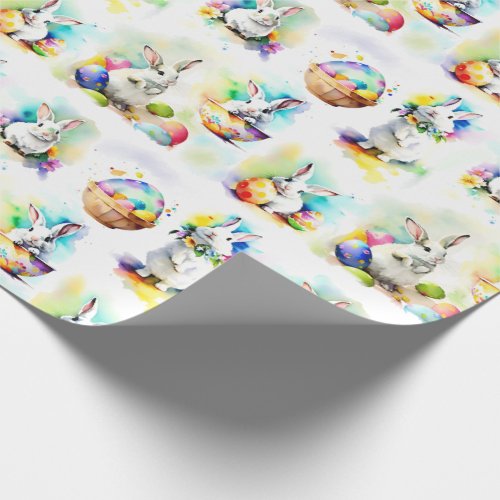 Cute colorful bunnies Easter eggs floral Wrapping Paper