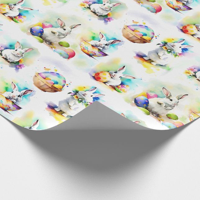 Cute colorful bunnies Easter eggs floral Wrapping Paper (Corner)