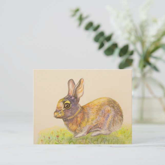 Cute colorful Bunny drawing art Holiday Postcard (Standing Front)