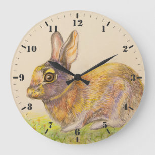 Cute colorful Bunny drawing art Large Clock