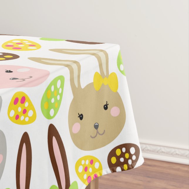 Cute Colorful Bunny & Eggs Easter Brunch Tablecloth (In Situ)