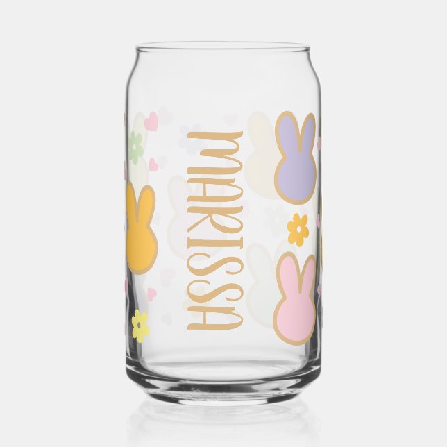 Cute Colorful Bunny Head Outline Patterned Can Glass (Front)