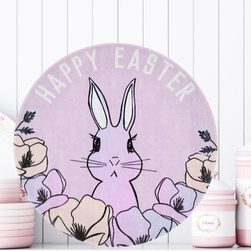 Cute Colorful Bunny Magnolia Flower Easter  Cutting Board