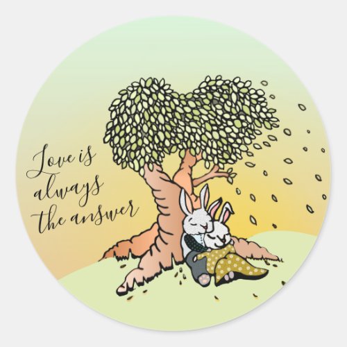 Cute Colorful Bunny Rabbits Love Quote  Classic Round Sticker