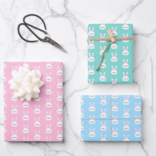 Cute Colorful Bunny White Rabbit Pastel Color Wrap Wrapping Paper Sheets