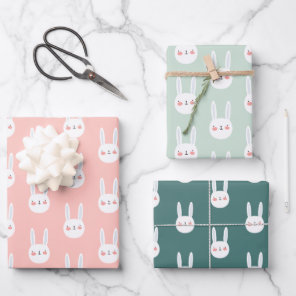 Cute Colorful Bunny White Rabbit Pastel Color Wrapping Paper Sheets