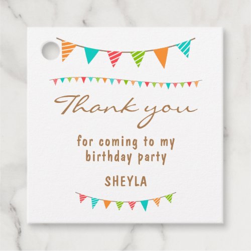 Cute Colorful Bunting Flags Birthday Thank you Favor Tags