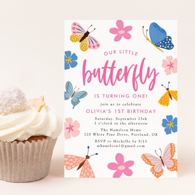 Cute Colorful Butterflies 1st Birthday Party Invitation (Creator Uploaded)