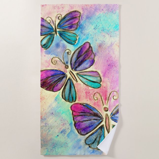 Cute Colorful Butterflies - Beach Towel (Front)
