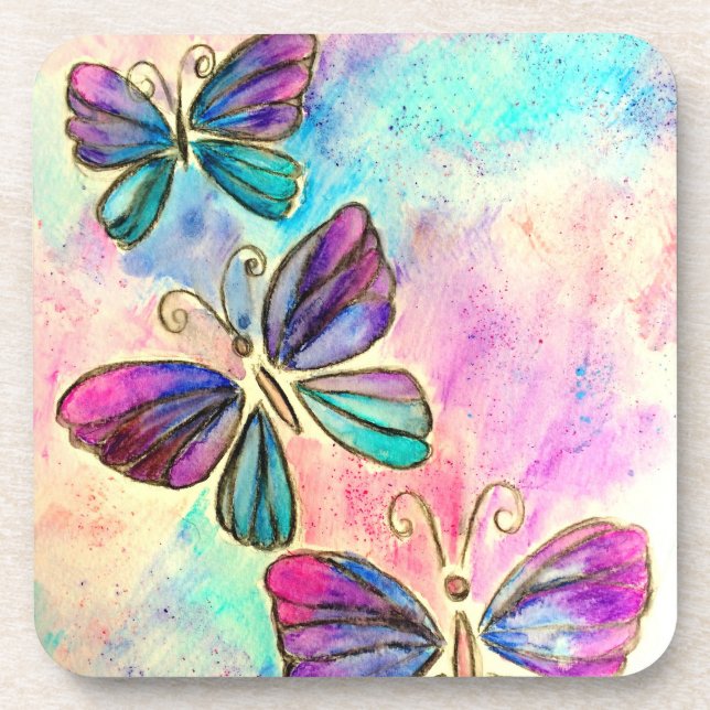 Cute Colorful Butterflies Beverage Coaster (Front)