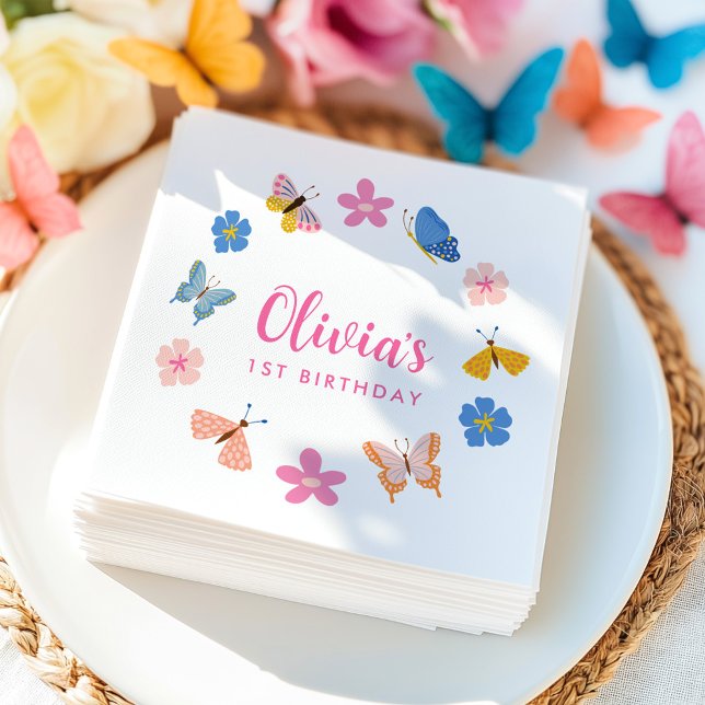 Cute Colorful Butterflies Birthday Party Napkins (Creator Uploaded)