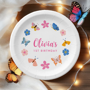 Cute Colorful Butterflies Birthday Party Paper Plates