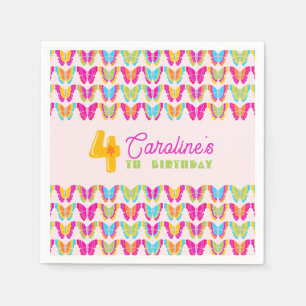 Cute Colorful Butterflies Girl 4th Birthday Party Napkins
