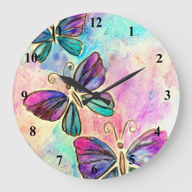 Cute Colorful Butterflies - Large Clock (Front)