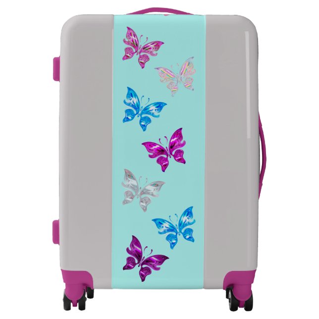 Cute Colorful Butterflies Monogrammed Personalized Luggage (Front)