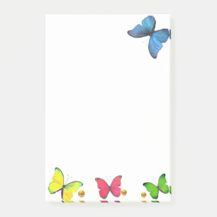 Cute Colorful Butterflies on White Post-it Notes