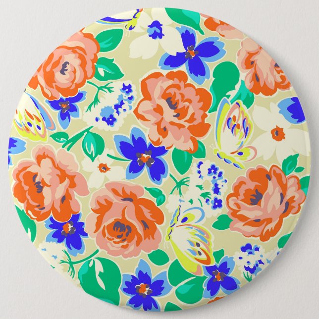 Cute colorful butterflies roses patterns pinback button (Front)
