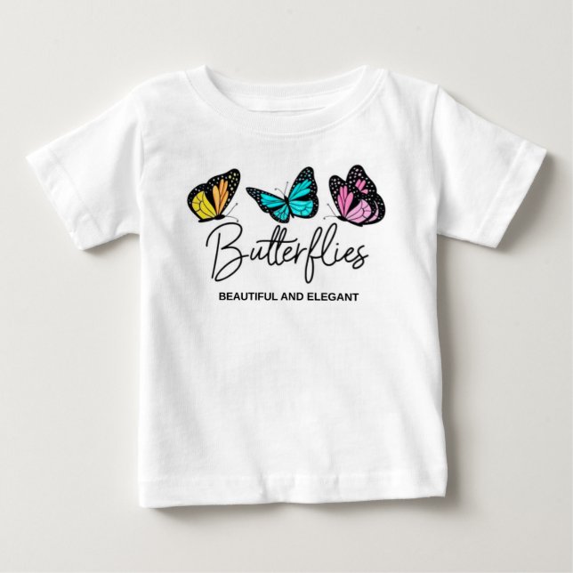 Cute Colorful Butterfly Birthday Girl Customizable Baby T-Shirt (Front)
