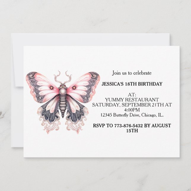 Cute Colorful Butterfly Birthday Party Invitation (Front)