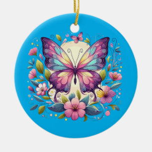 Cute, colorful butterfly  ceramic ornament